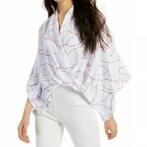 Alfani Womens Size L Purple Bold Leaf Printed Wide
Sleeve Surplice Top NWT